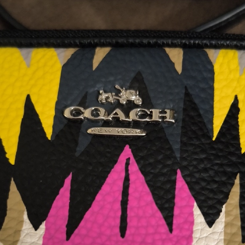 Coach Hawk Feathers Pink, Yellow, Tan and Black Crossbody Bag - Picture 3 of 12